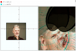Sinusing (z'=sin(1+i)z) my face (with grid)